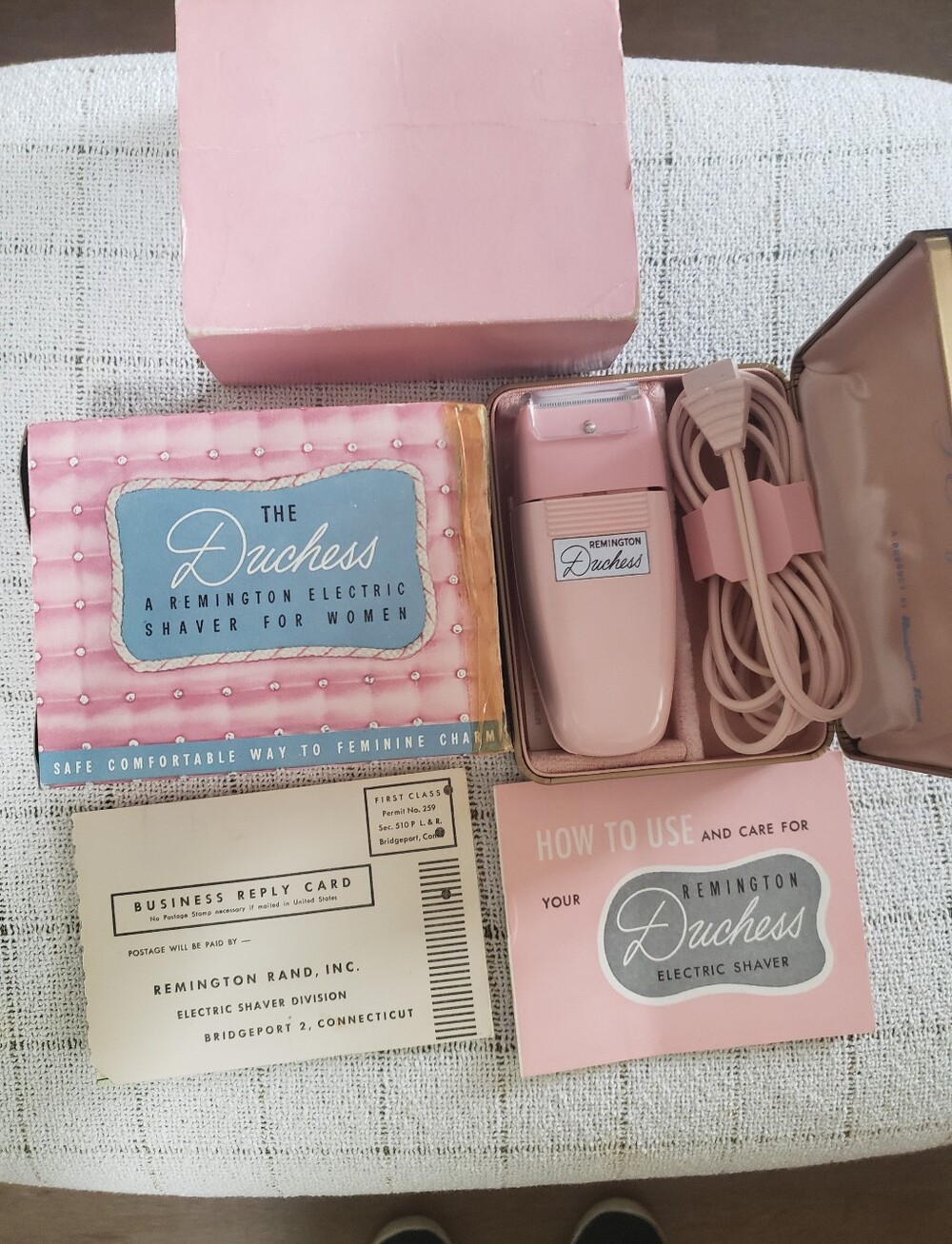 Vintage 1950s Remington Pink Duchess Women's Electric Shaver with Matching Case
